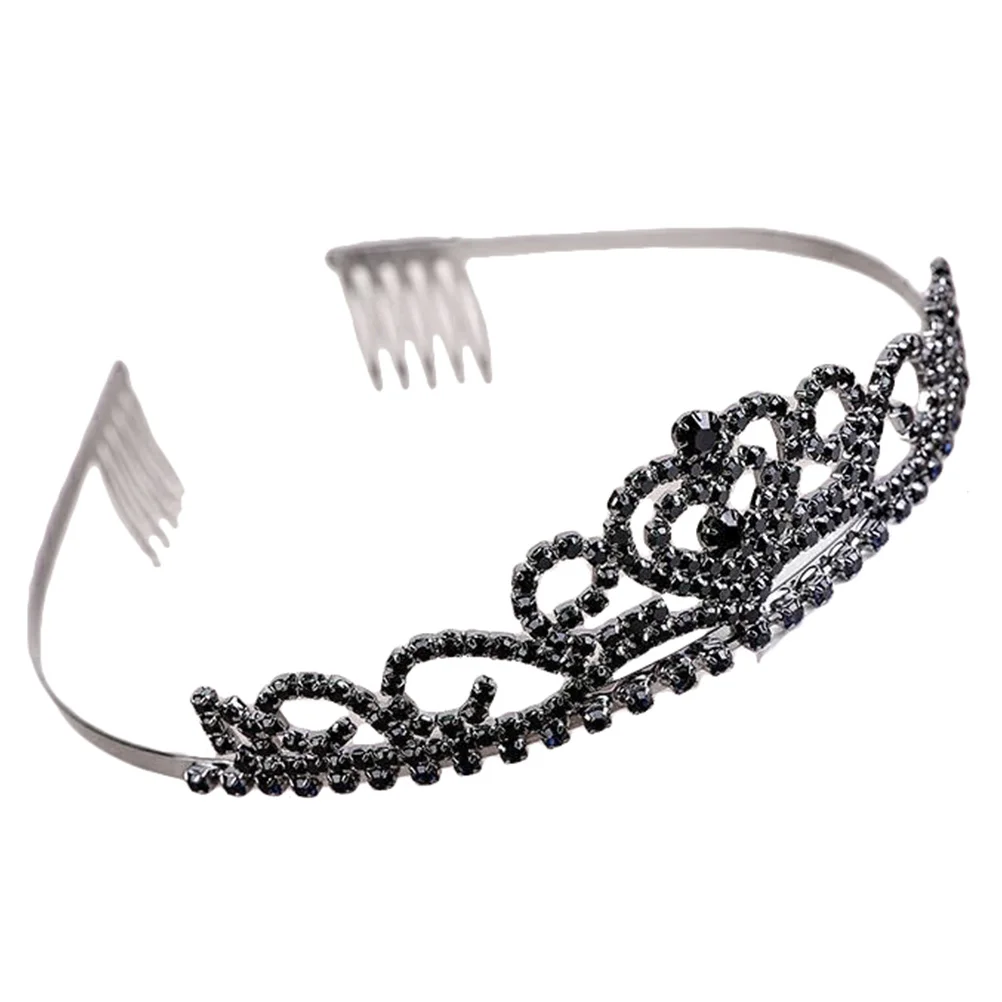 1Pc Generous Rhinestone Crown Exquisite Headwear Elegant Head Accessory (Black)