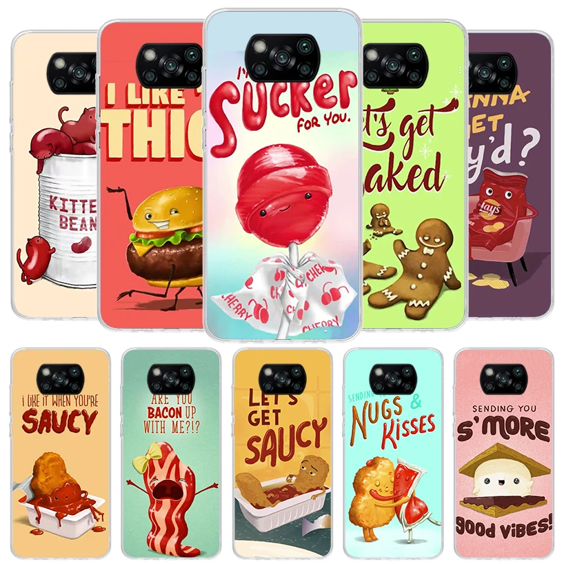 Cute Cartoon Food Poster Cover Phone Case Per Xiaomi Poco X3 Pro X5 X4 Nfc M4 M3 M2 F3 F2 F1 A3 A2 Mi Note 10 Lite A1 Cc9E Gt Co