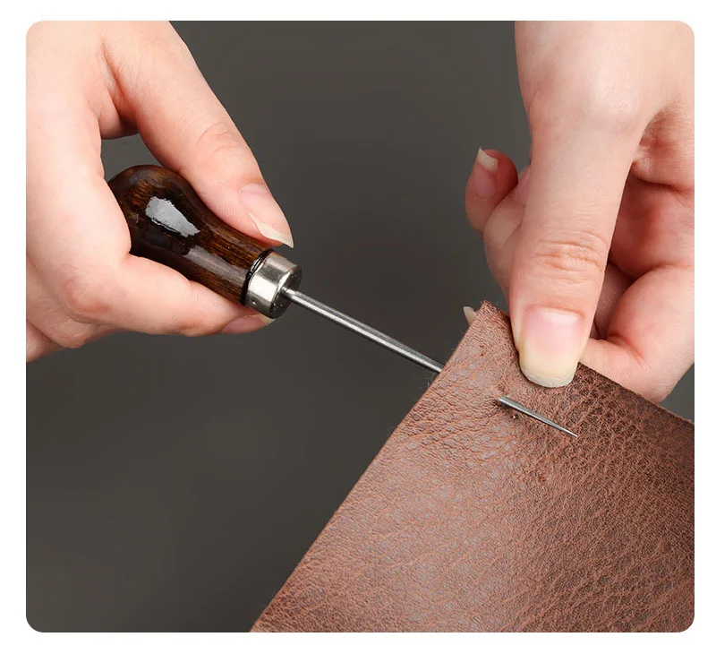 Description Picture 3 of itemHulu Wooden Handle Hook Awl Tool Handmade Stitch Leather Shoe Repair Sewing Needle DIY Craft Stitching Punching Hole Accessories