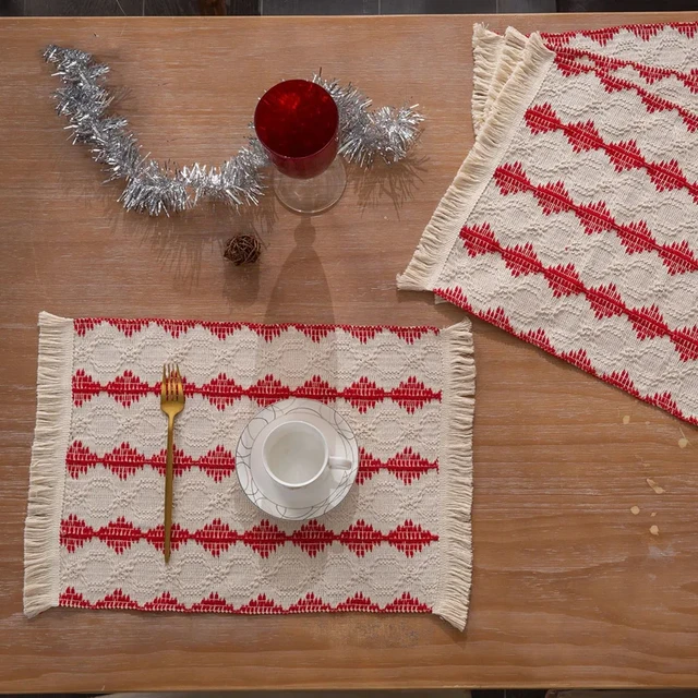 New Red Green Christmas Placemats Set Of 4 Table Mats Woven Cloth