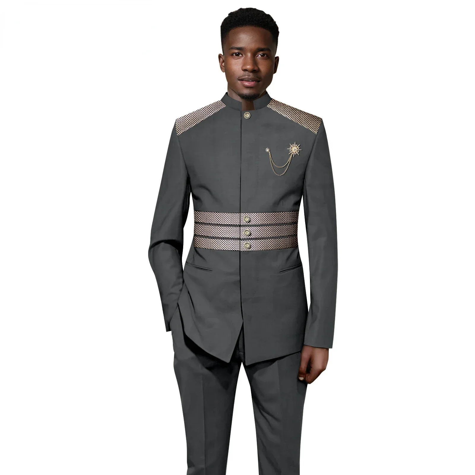 Men's African Suit 2 Piece Set | Single Breasted Slim Fit Jacket & Trousers, Custom Sizing Available