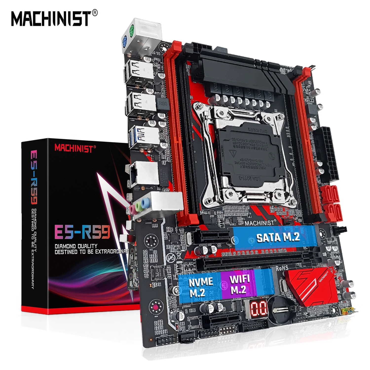 

MACHINIST RS9 X99 Motherboard LGA 2011-3 Support Xeon E5 2640 2666 2667 2670 V3 V4 CPU Processor DDR4 NON ECC Memory M.2 NVME