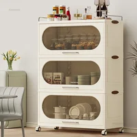 Nordic Multi-functional Home Portable Storage Cabinets Small Apartment Kitchen Cabinets Multi-layer Kitchen Cabinet with Pulleys 1