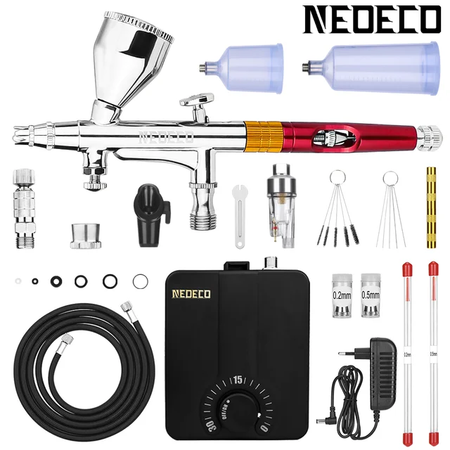 Dual-Action Airbrush with 30psi Auto Stop Compressor Kit Air Brush