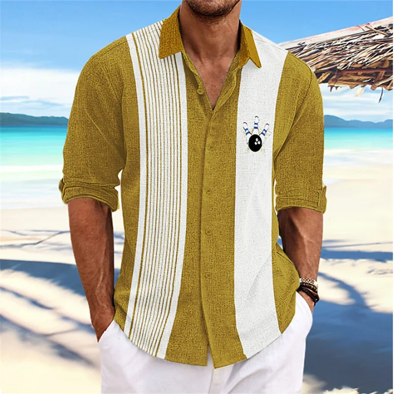 Men's Shirt Fashion Hawaiian Shirt Bowling Retro Stripe Long Sleeve Lapel Casual Vacation Soft Comfortable Plus Size