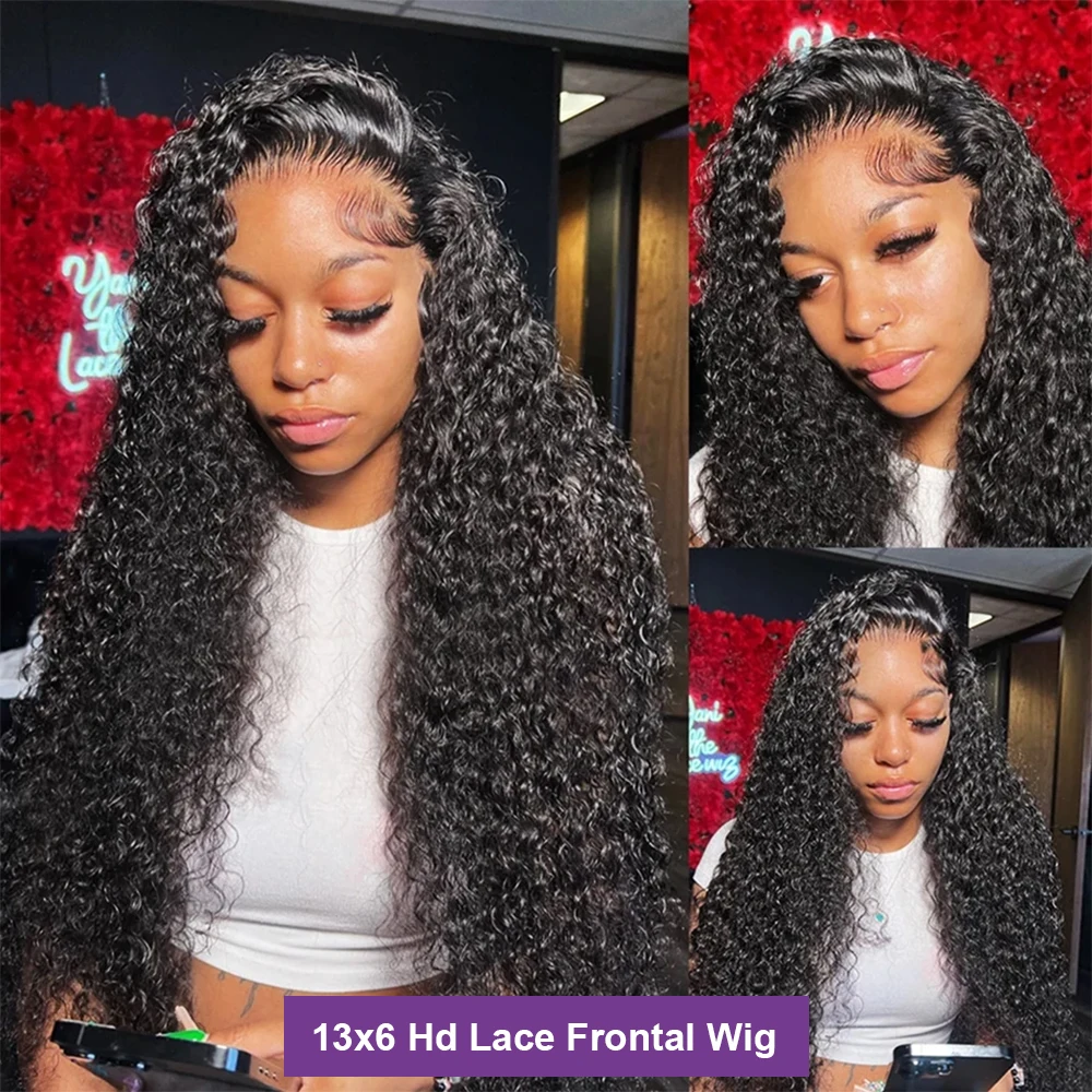30 38 inch 250 Density HD 13X6 Curly Lace Frontal Human Hair Wigs Brazilian Deep Water Wave 13X4 Lace Front Wig Ready to Go
