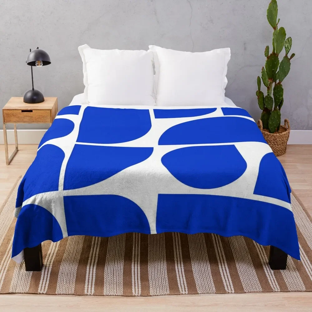 

Minimal Geometric Shapes 05 Abstract Art Mid Century Bauhaus Inspired Persian Blue Throw Blanket Giant Sofa Retros Blankets