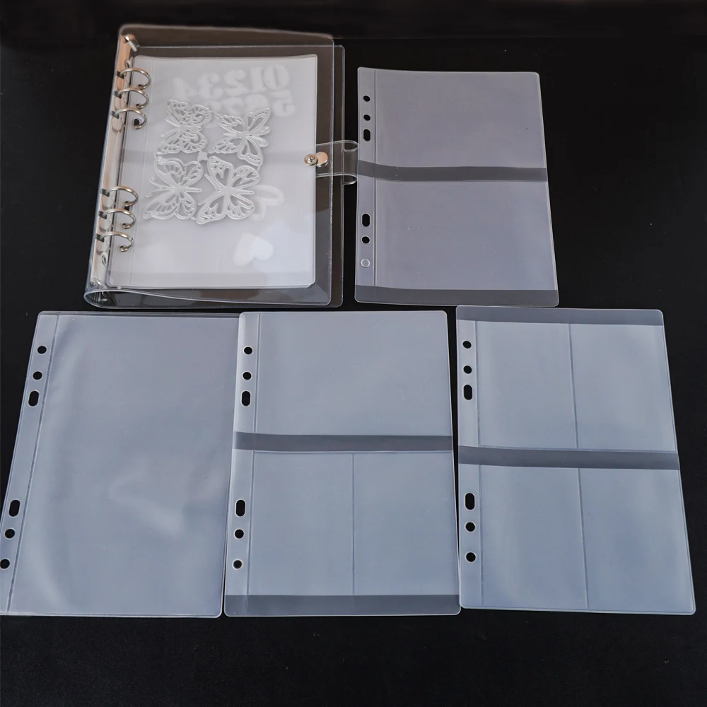 A5 6-Hole Strap Storage Clip And Storage Bag Scrapbook Cutting Die Organizing Sticker Stamp Transparent Bag
