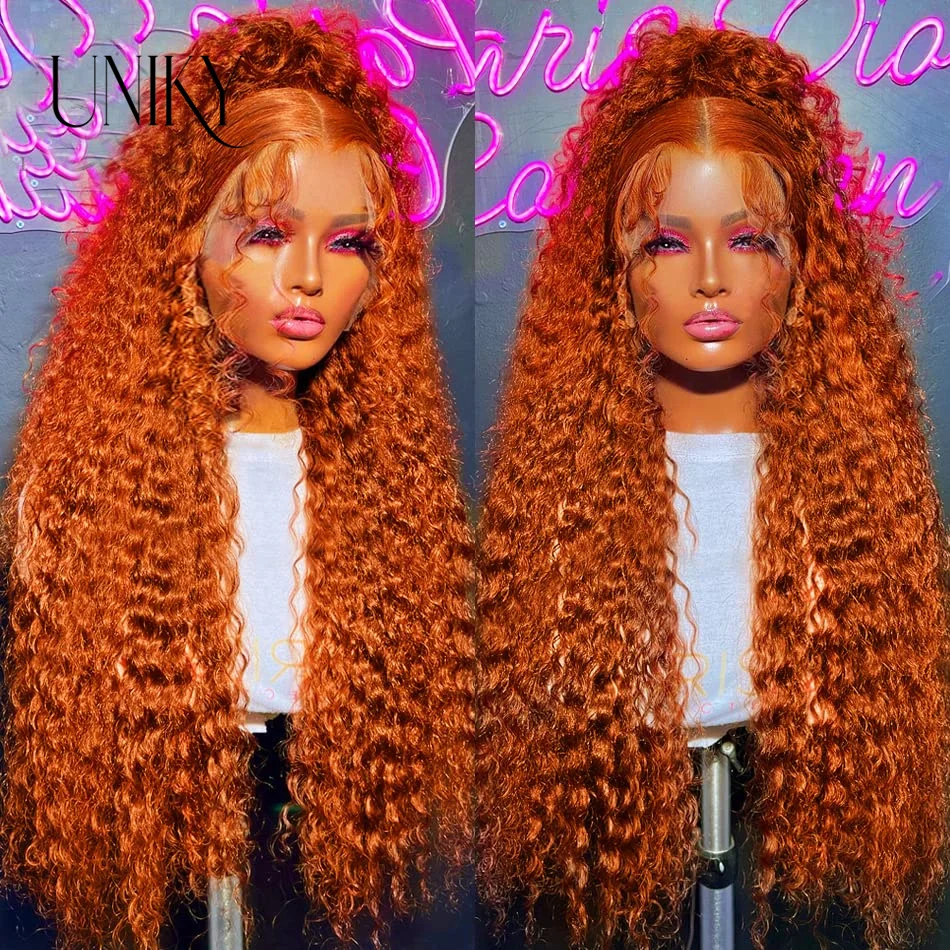 30 Inch Ginger Orange Kinky Curly 13x4 Lace Frontal Wigs For Women Transparent Lace Front Human Hair Wig 4X4 Curly Deep Wave Wig