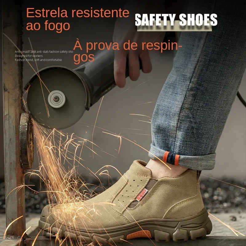 safety shoes Genuine Leather Cow Suede Men Composite Head Anti Nail Anti Static Welding Indestructible Boots