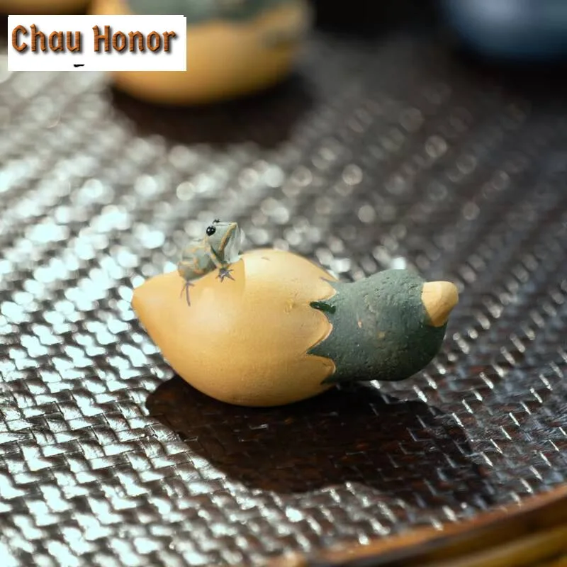 Boutique Purple Clay Tea pet Watermelon Fruit Model Sculpture Tea Figurine Ornaments Handmade Crafts Home Tea Set Decoration Art