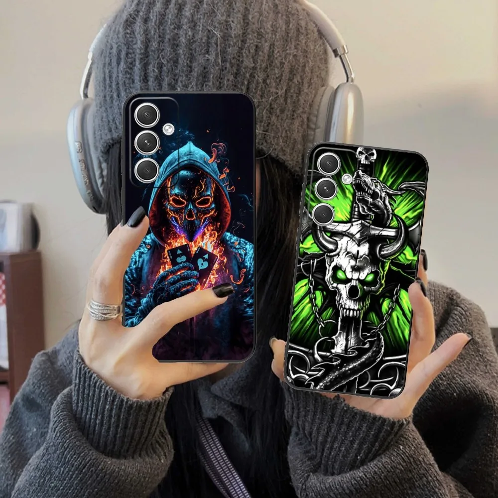 Fire Skull Head Mobile Cell Phone Case For Samsung Galaxy S24 S23 S22 S21 S20 S10 S9 Plus Fe Ultra Lite Black Phone Cover Funda