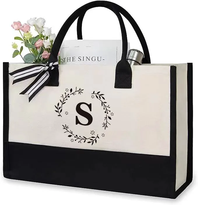 Personalized Canvas Tote Bag - Fashionable Large-Capacity Beach and Shopping Bag for Birthdays, Weddings, and Gifts