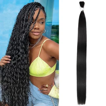Synthetic 28inch 70cm Organic Fiber Straight Bulk Hair Extension No Weft Hair for Braiding 100g per Pack 1