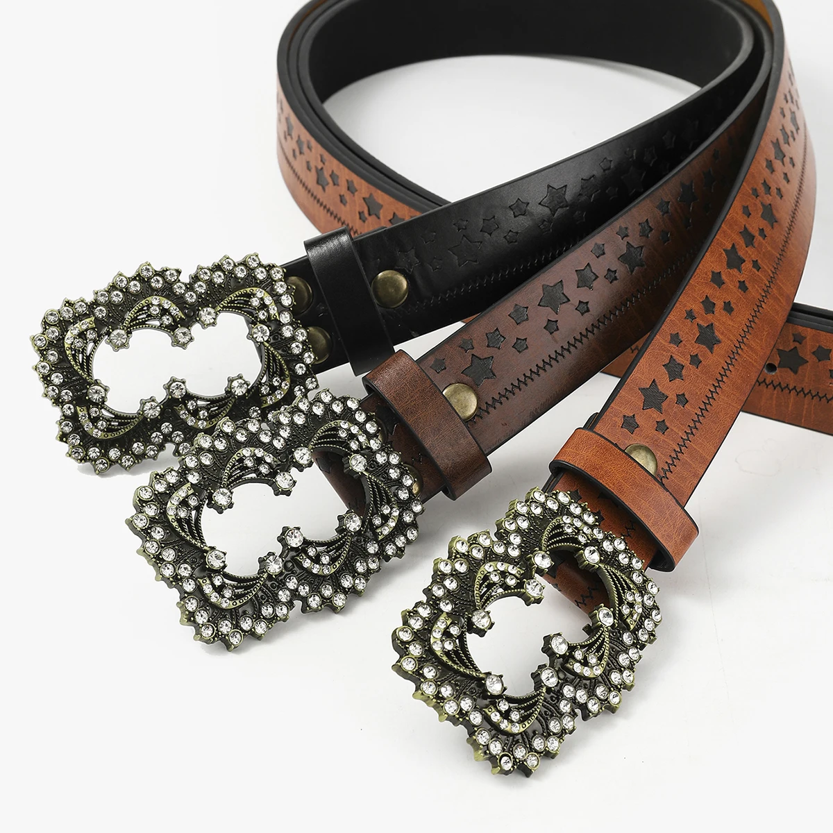 Vintage fashion embossed hollow belt Western cowboy ethnic style creative belt