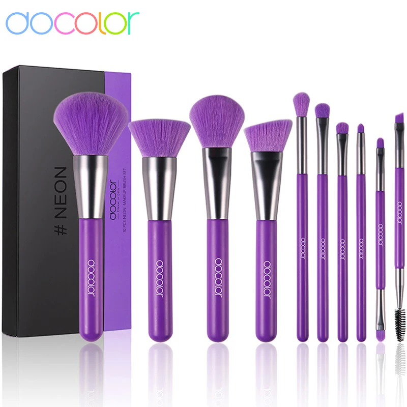 Docolor Makeup Brushes 10Pcs Neon Purple Makeup Brushes Synthetic Hair Foundation Blending Face Powder Eyeshadow Make Up Brushes 1