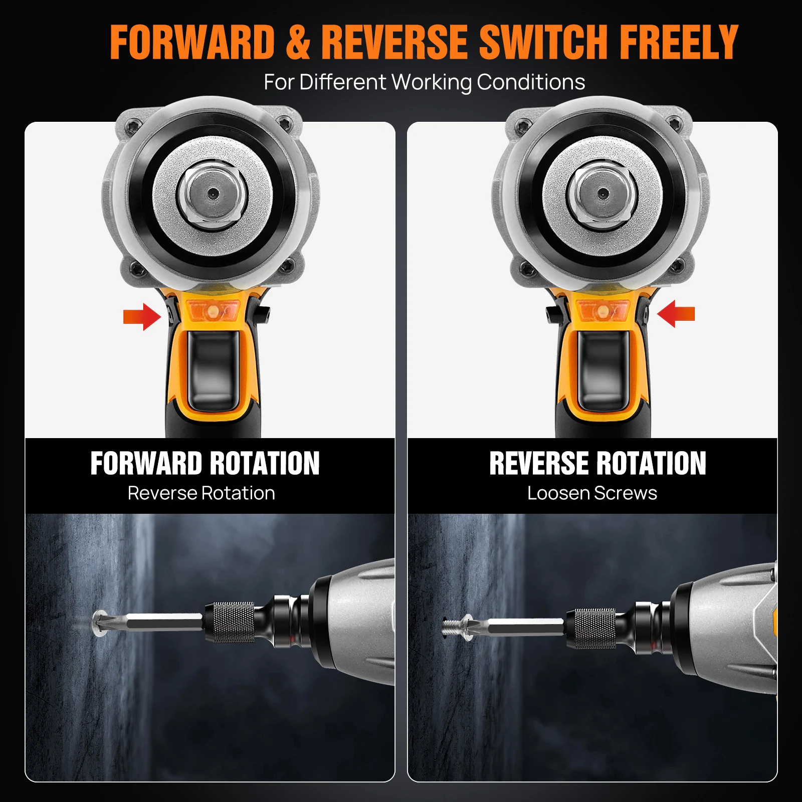 DayPlus 1500Nm Cordless Impact Wrench 3 IN 1 Electric Drill Impact Wrench,Brushless Impact Gun 1/2"Driver Car Tyre Wheel,3 Speed 3