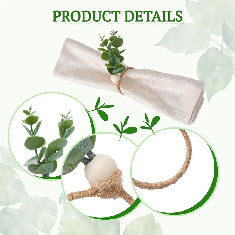 12/1Pcs Wedding Napkin Rings Eucalyptus Leaves Napkin Holder Buckles Spring Easter Home Table Decoration Birthday Party Supplies