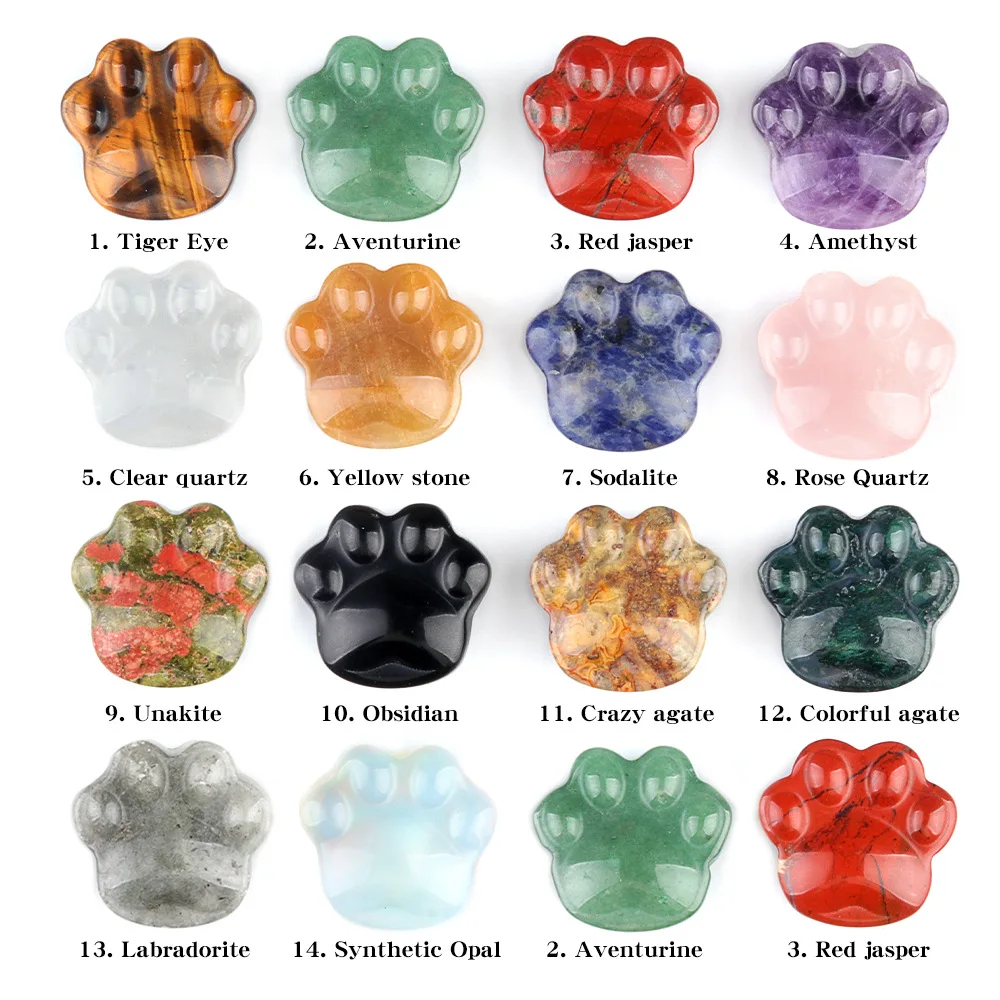 30mm Natural Stone Carved Cat Paw Shape Cute Handcarved Craft Ornament Bear Paw Healing Crystals Gemstone for Home Office Decor 4