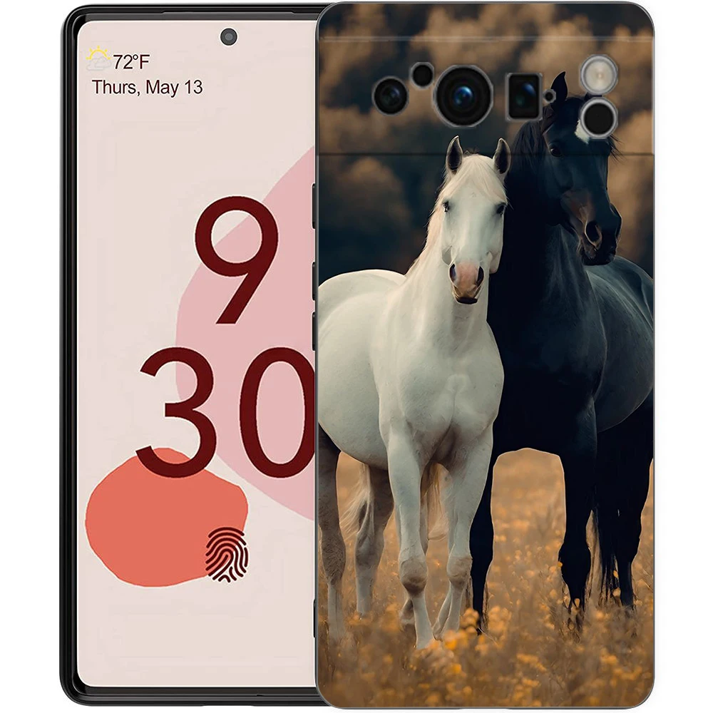 Elegant Black and White Galloping Horses Luxury TPU Phone Case
