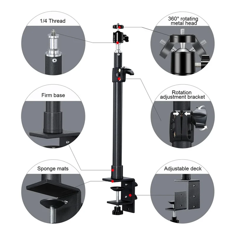 Adjustable Desk Mount Stand Aluminum Light Stand with Standard 1 4 Screw Tip for Dslr Camera Ring Light Video Bracket