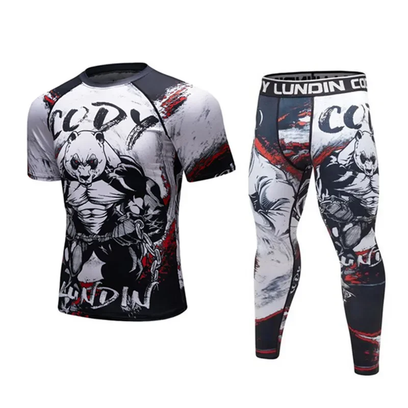 MMA Rashguard Jiu Jitsu Jerseys Pants Fitness T Shirt Boxing Set Gym Rash Guard Fightwear Sportsuit For UCF BJJ Men sports apparel mens t shirt