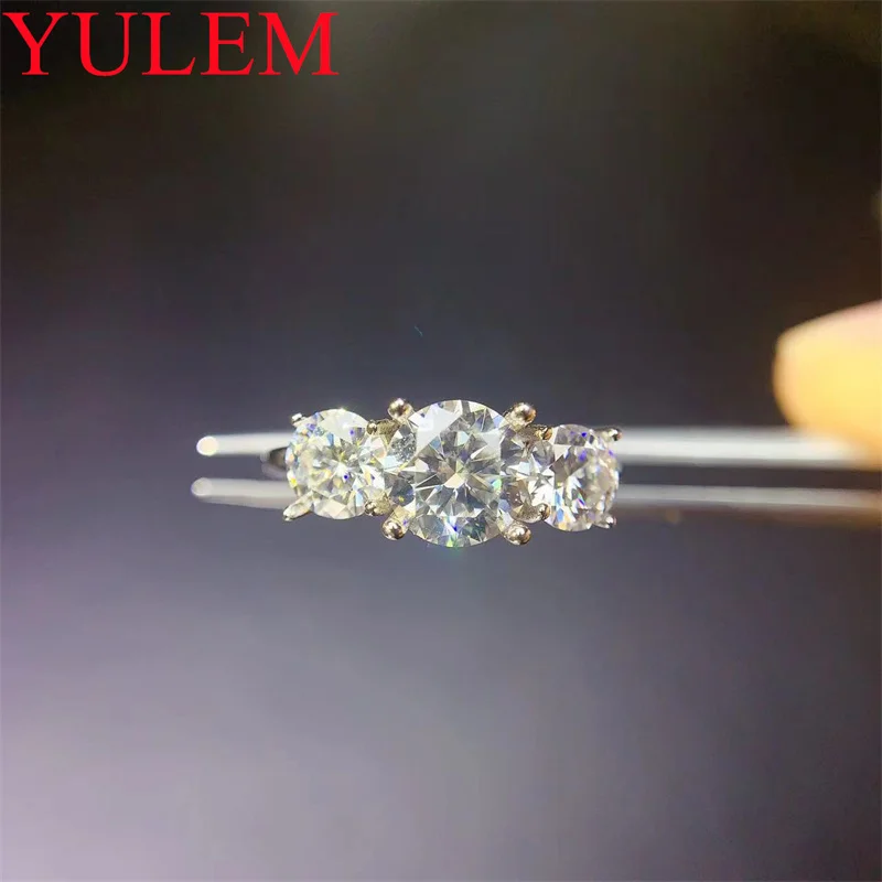 

YULEM 3 Stones 2CT All Moissanite Rings for Women 925 Sterling Sliver Wedding Band Sparkling Diamonds Fine Jewelry GRA