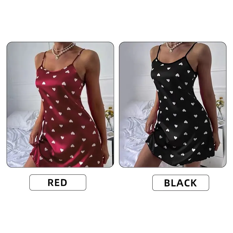 Women Nightgowns Sexy Ice Silky Pajamas Nightdress Slip Skirt L XL XXL Red Black Summer