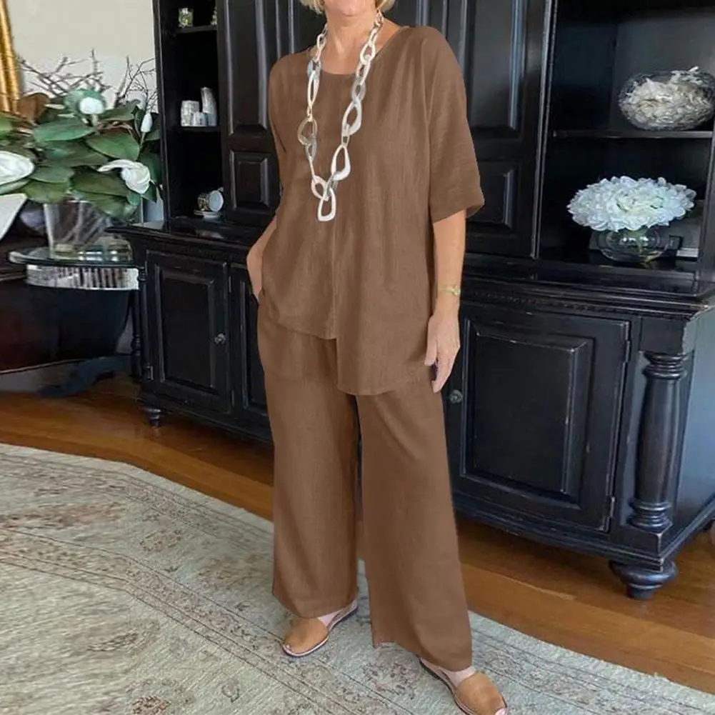 

Женский Повседневный костюм, стильный женский комплект из 2 предметов, свободная футболка и широкие брюки, удобная летняя Домашняя одежда, однотонная