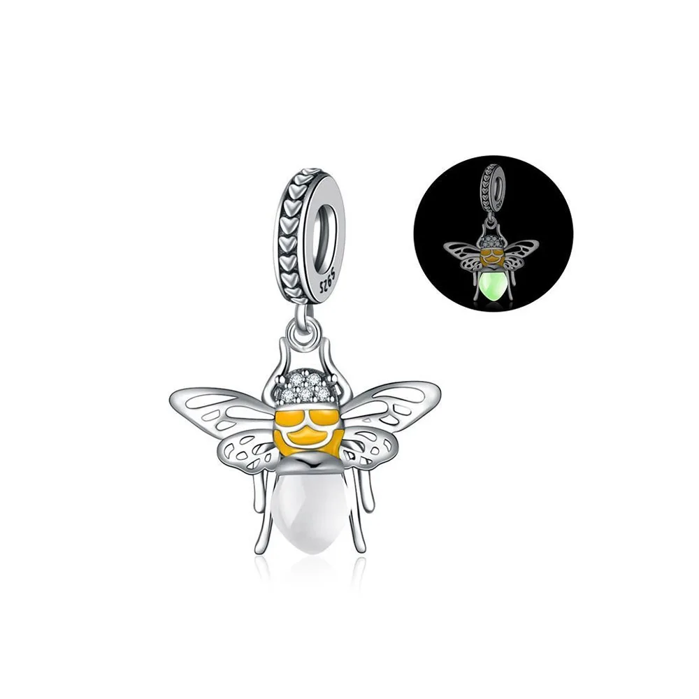 925 Silver Glow-In-Dark Firefly Series Charm with Colorful Wings