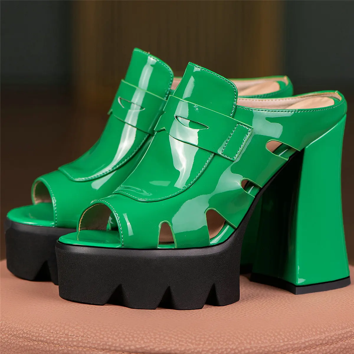 2022 Wedding Party Slippers Women Genuine Leather High Heel Gladiator Sandals Female Summer Open Toe Platform Pumps Casual Shoes