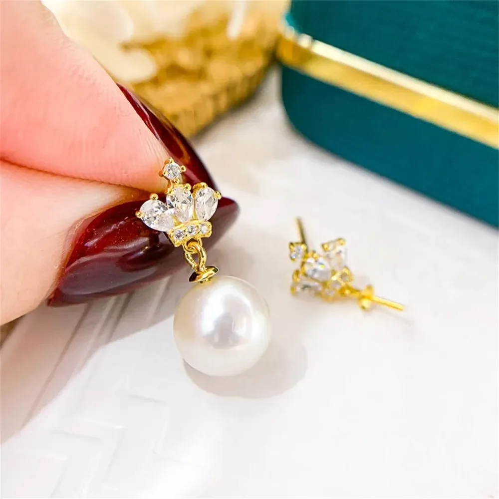 

DIY Pearl Gadgets S925 Sterling Silver Stud Earrings Gold Silver Earrings Fit 8-12mm Round Oval E250