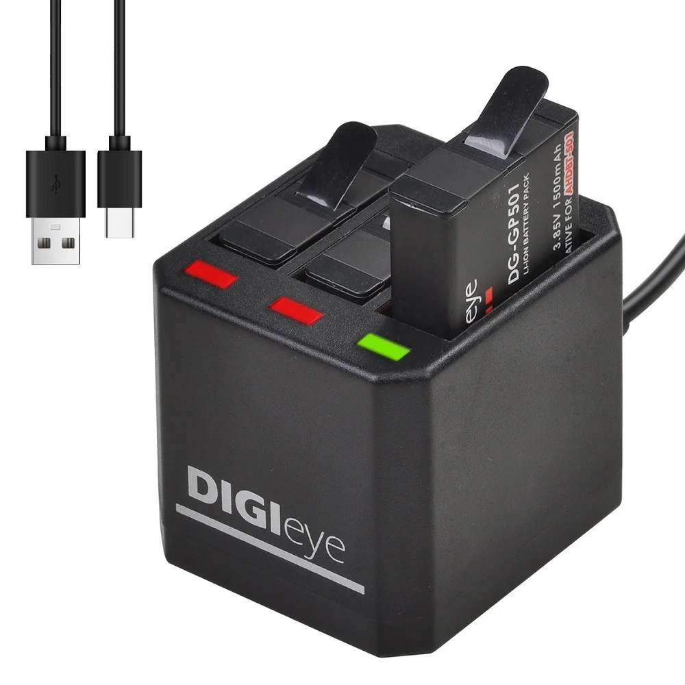Digieye Nuovo Originale Batery Per Gopro Hero 7 Hero 6 Hero 5 Nero, Caricatore Triplo Per Gopro Hero 7 6 Hero 5 Batteria Fotocamera Nera