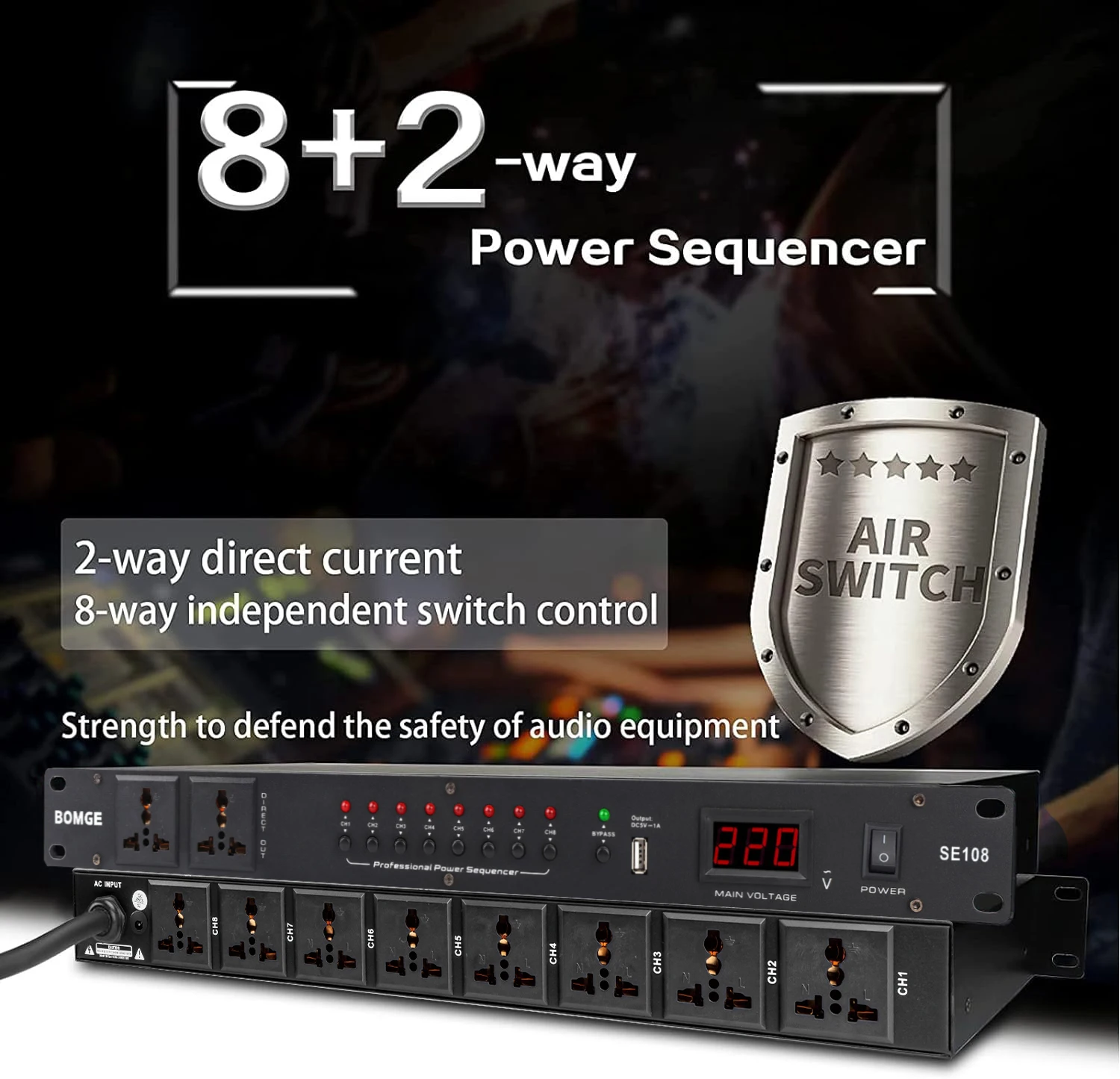 Power conditioner 8 Independent Switch Rack power Audio Power conditioner rack Voltage Readout USB Surge Protector
