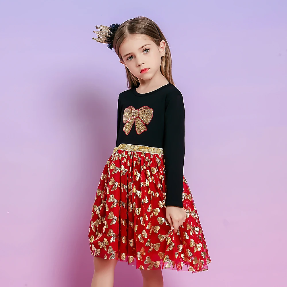 DXTON Girls Birthday Dress Kids New Year Party Princess Dresses Girls Autumn Winter Gift Costumes Children Clothing 3-12 Years