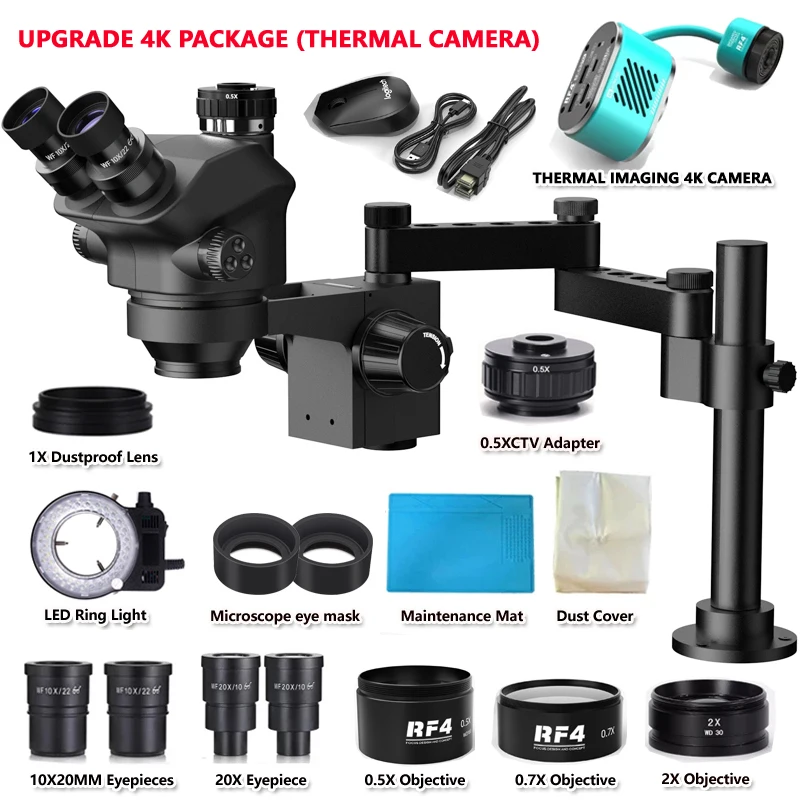 3.5-200X Simul-Focal Stereo Trinocular Microscope Set 4K 2K 1080P HDMI VGA USB TF Video Camera Clamp Folding Extension Type Base 3