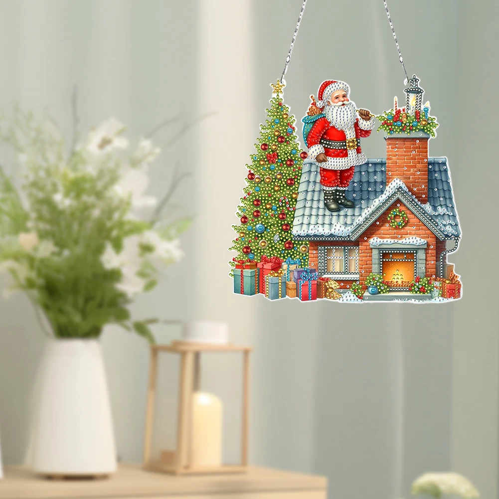 2D Flat Christmas DIY Hanging Diamond Art Kits Single-Sided Drill Diamond Art Acrylic Pendant DIY Home Decor Hanging Charm