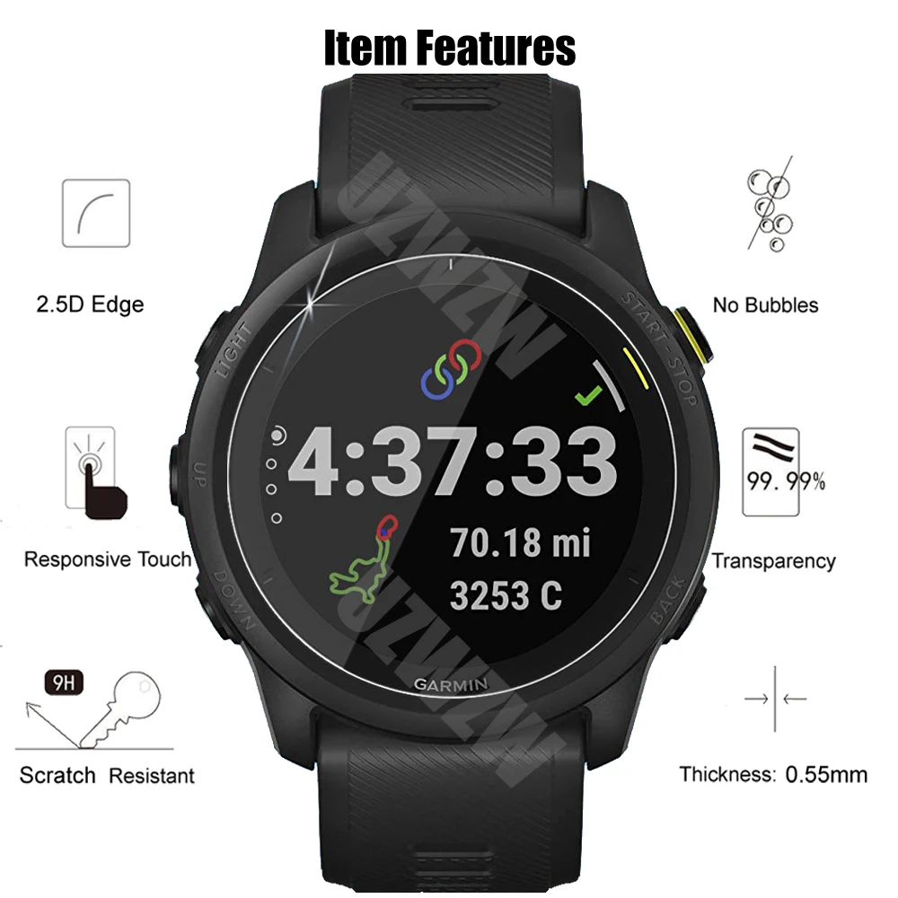 Protector de pantalla de vidrio templado para reloj inteligente Garmin Swim  2, cubierta antipolvo con enchufe para puerto de carga, 3 + 2 unidades