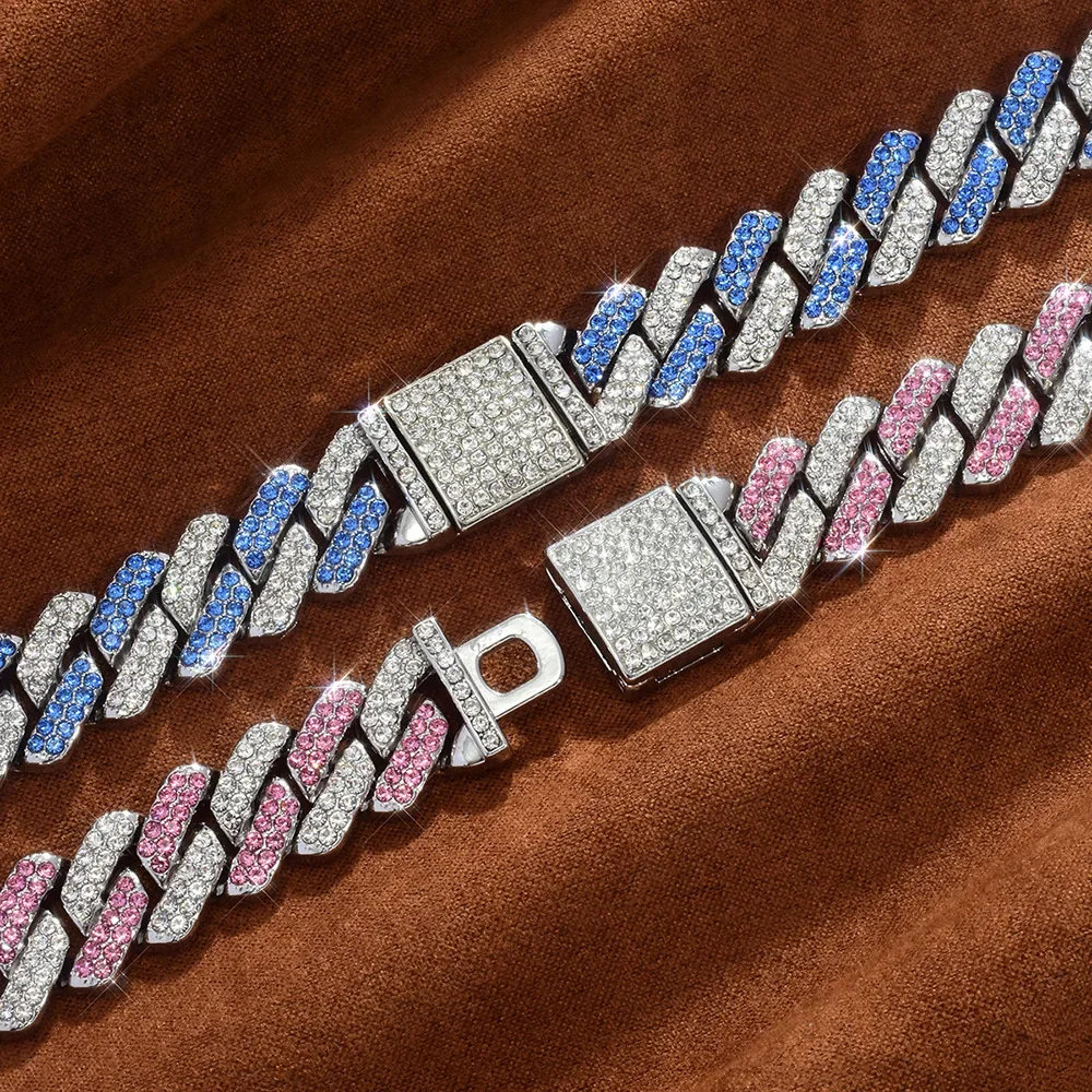 Chain Bracelet Men's Cuban Bracelet Accessory Set Miami Hip Hop Rap Sparkly Zircon Cuban Chain