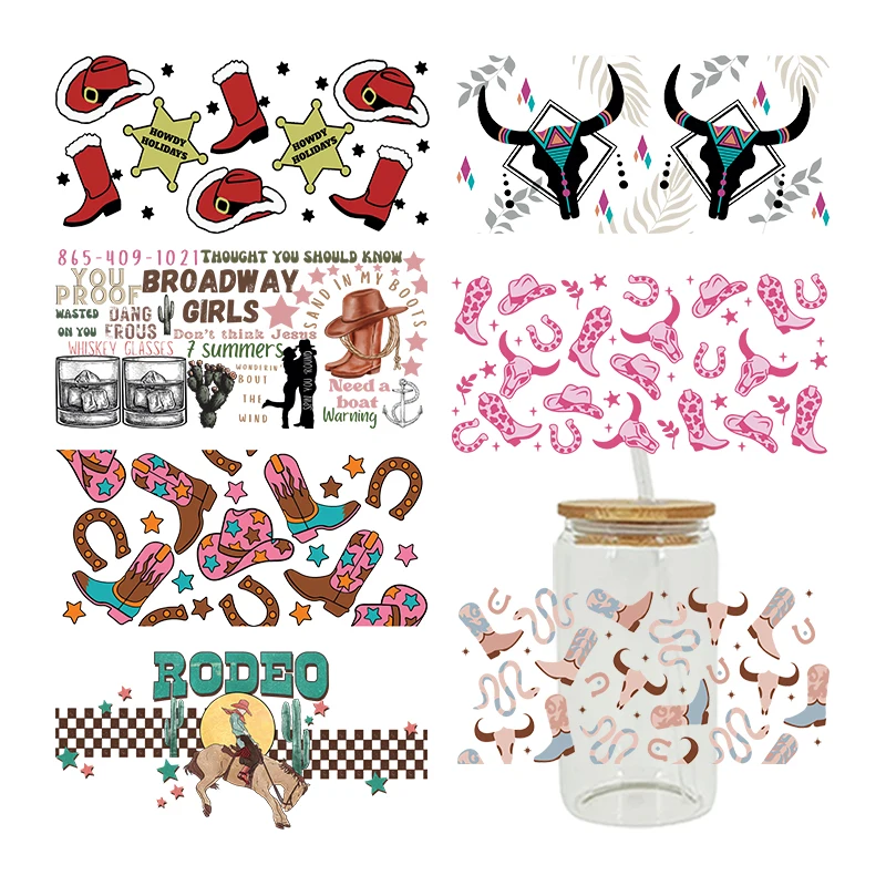 UV DTF Cowboy Cowgirl Western Style Prints Sticker For 16oz Libbey Glasses Wraps Bottles Cup Can DIY Waterproof D3141 Dtf Transfer Sticker
