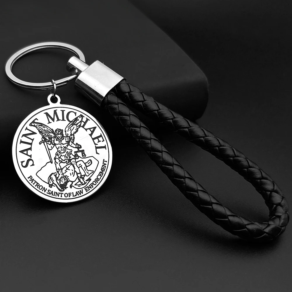 Saint Michael Medaille Schlüsselanhänger für Damen und Herren, Edelstahl, silberfarben, Religion, Christentum, Glaube, Schlüsselanhänger, Schmuck, Geschenke