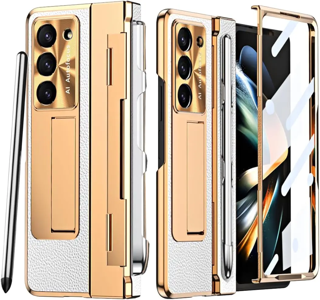 

Совместимость с чехлом Samsung Z Fold 5 с S Pen, [защитная пленка для экрана] [скрытая подставка] [защита военного класса] чехол-бампер с кожаным покрытием и шарнирным чехлом для Galaxy Fold 5
