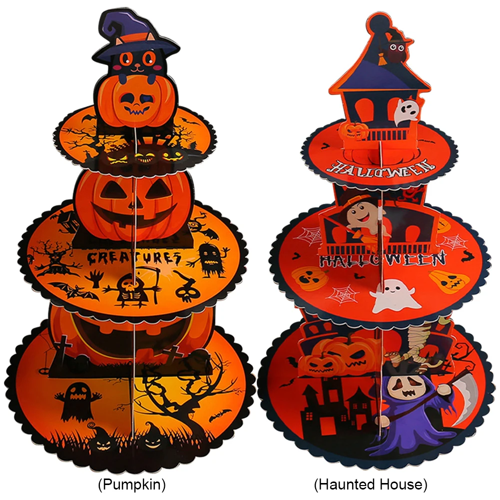 Halloween 3 Tier 3D Cupcake Stand Decoration Creative Desk Dessert Display Plate Cupcake Serving Tray for Club Party Decoration