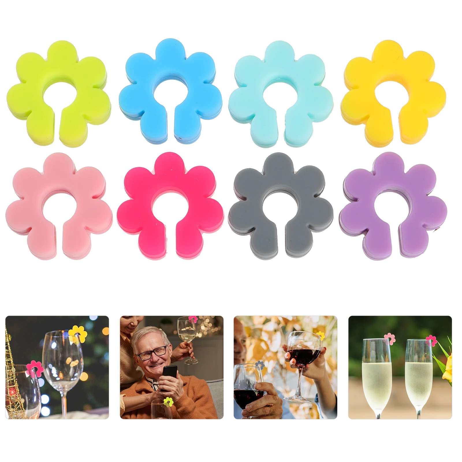 

Wine Glass Marker Wine Charms Glasses Identifier Marker Cups Glasses Markers Silicone Glass Flower Shape Glasses Tag