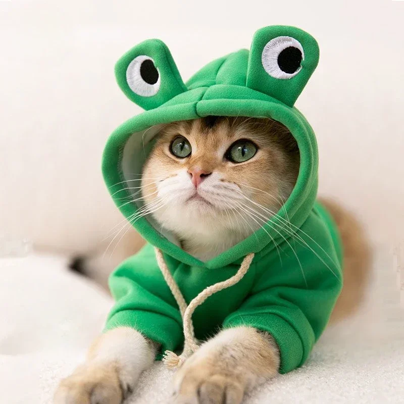 Autumn Winter Cat Hoodies Small Cats Dogs Cute Frog Shaped French Bulldog Puppy Soft Warm Fleece Costume Chihuahua Sweatshirts pet clothes