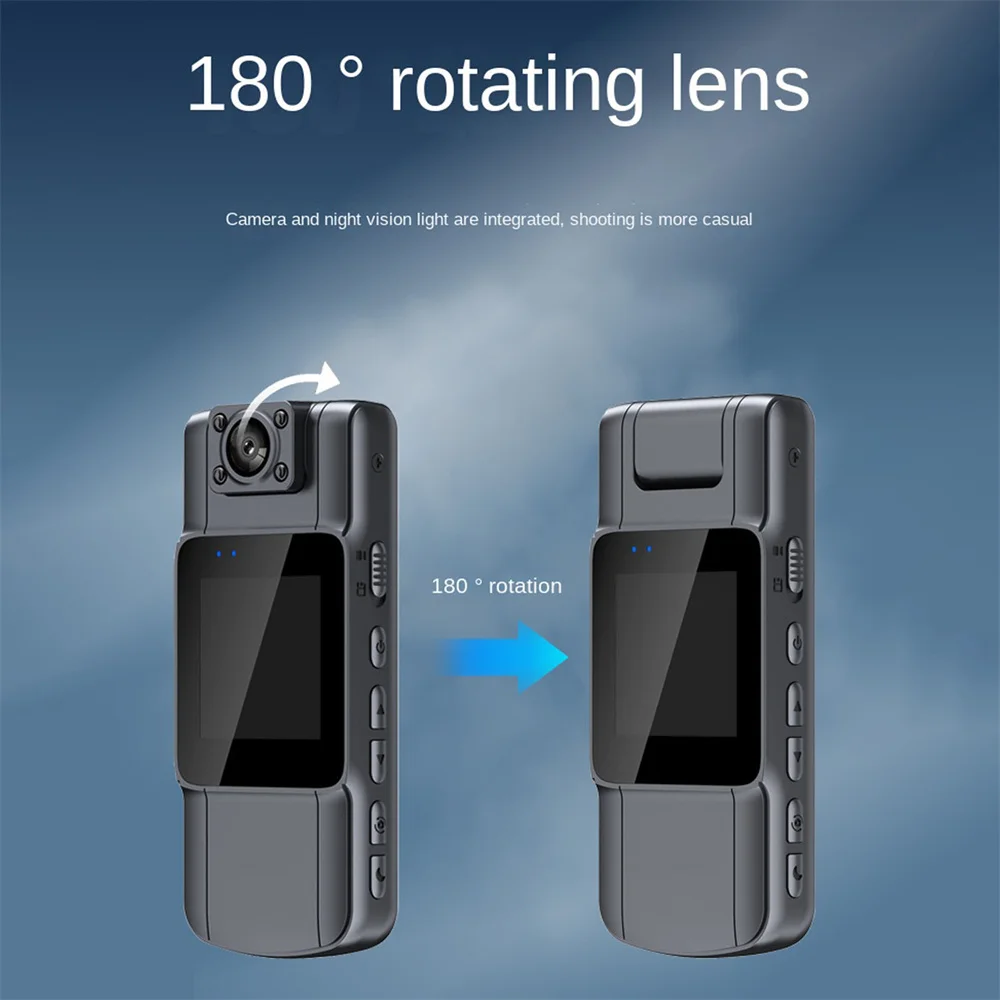 Mini Câmera com Tela Ips hd Corpo Policial Desgastado Bolso Vestível Filmadora Bodycam 180 Len Rotativo e Clipe Traseiro Full hd - Image 5
