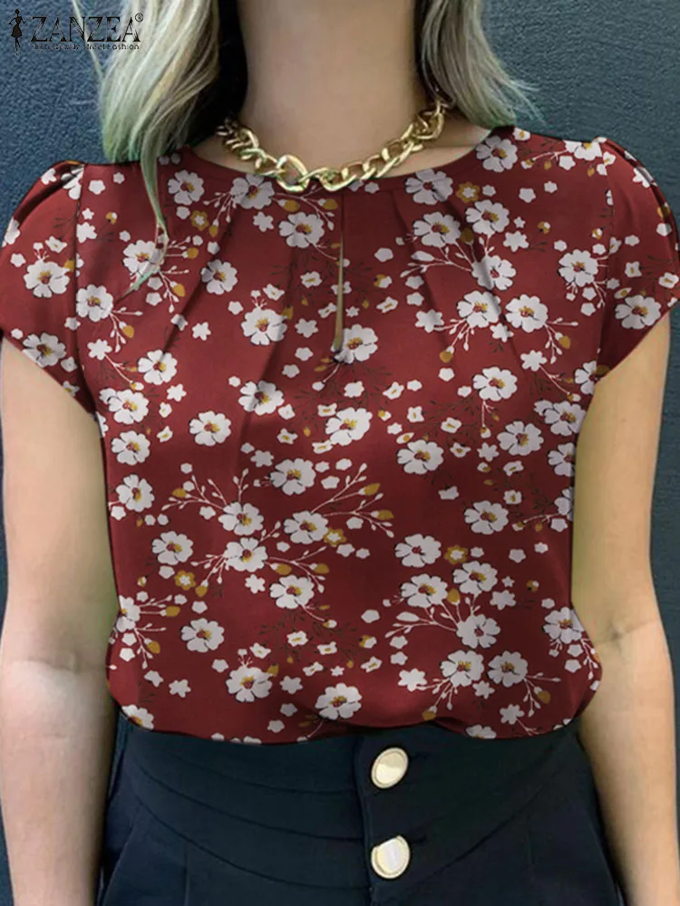 

2024 ZANZEA Summer Short Sleeve Floral Printed Blouse Women Bohemain Tops Vintage OL Work Shirt Holiday Beach Blusas Mujer Femme