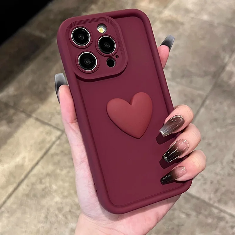 Wine Red Love Liquid Silicone Case with Camera Protection - Soft Back Cover