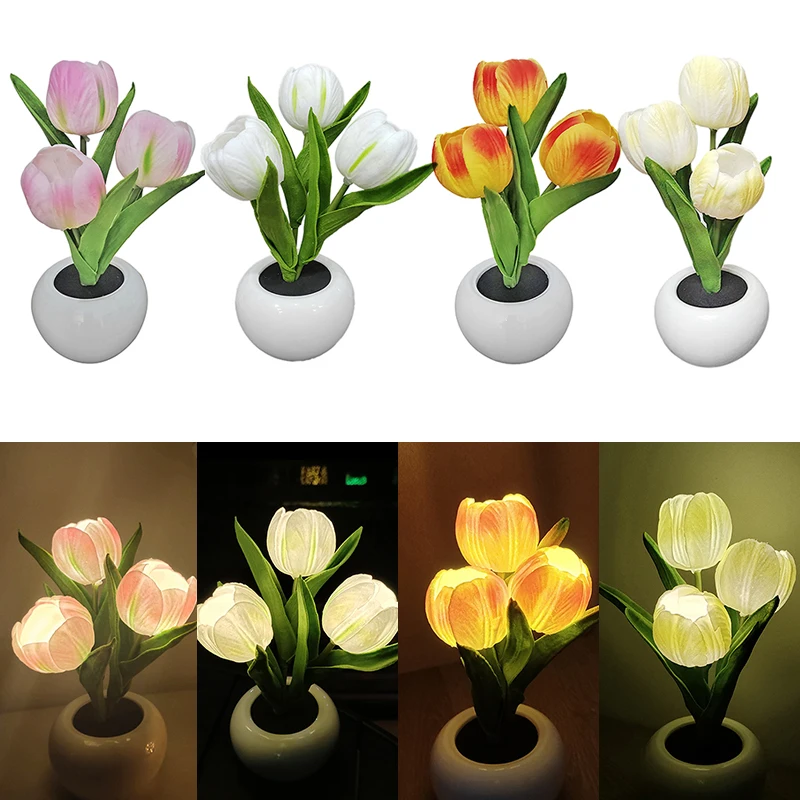 Led Simulation Tulip Night Light Flower Table Lamp Flowerpot Potted