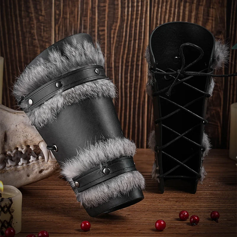 Cosplay Gloves 1Pcs Medieval Viking Style Arm Gauntlets PU Leather Armor Bracer Men Samurai Knight Wristband